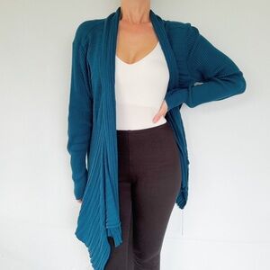 Daisy Fuentes teal blue long open front drape style waterfall cardigan size XL